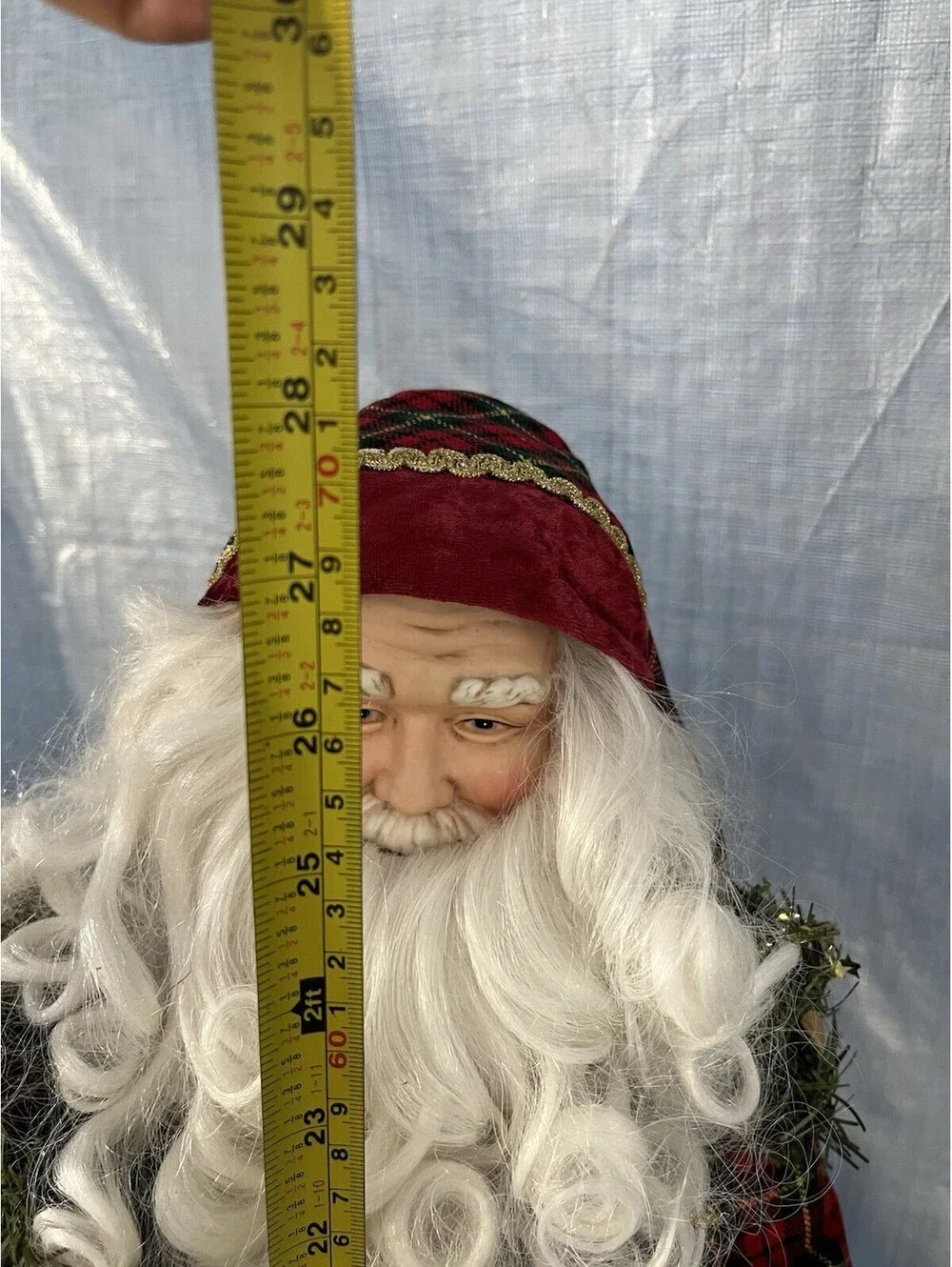 Vintage Santa Claus Figure 27” Standing Black Red Velvet Robe Christmas Decor